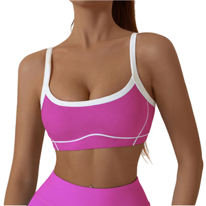 Soutien-gorge de sport rose pour femme, col contrastant, maintien moyen, pour yoga et entraînement, vêtements de sport - Product Image 1
