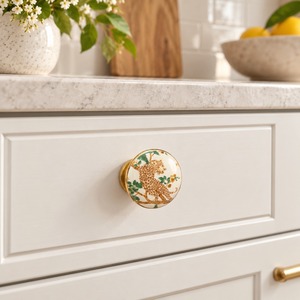 SHUBHAM Handcrafted <b>Ceramic</b> Cabinet <b>Knob</b> with Leopard Floral Design Decorative Round <b>Drawer</b> Pull Handle for Furniture - Product Image 2