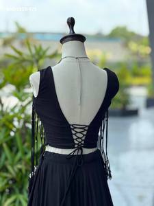 Designer Fancy Cotton with Flared Kali-Pattern <b>Red</b> & Black <b>Lehenga</b> - Long Dori with Ginny-Kodi Blouse Supplier from India - Product Image 3