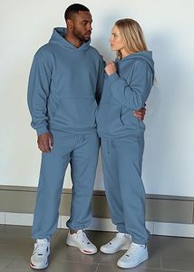 Ensemble de survêtement bleu à capuche pour homme 100 % coton, décontracté, couleur unie, respirant, poids moyen, pour l'automne - Product Image 3