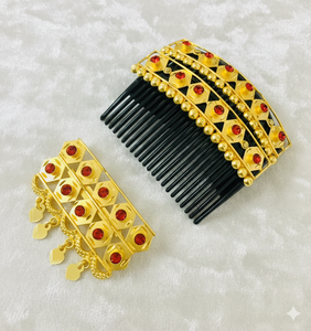 Peigne à cheveux MOLL JEWELLERS vintage plaqué or, fait main, écologique, étanche, élégant, en alliage, avec coquillages, pompons, fleurs et paillettes - Product Image 2