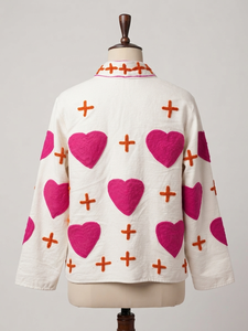 Wholesale <b>Women</b> Boho Heart Print Cotton Jacket Short Open Front <b>Coat</b> Casual Cute Spring Outerwear Custom OEM Factory Direct - Product Image 4