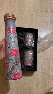 Blue Diamond Pattern <b>Copper</b> Water <b>Bottle</b> Geometric Designer <b>Drinking</b> <b>Bottle</b> Leakproof Reusable Travel Gift <b>Bottle</b> - Product Image 2
