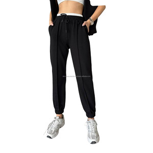 Pantalon de survêtement personnalisé pour femmes taille élastique cordon de serrage vêtements de sport en soie verte avec été décontracté cheville jambe Cargo pantalon Yoga - Product Image 1