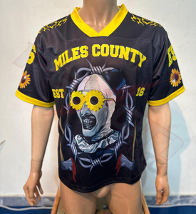 Camiseta de Fútbol Sublimada Personalizada del Condado de Miles, Unisex, Cuello en V, Ecológica, Transpirable, de Secado Rápido - Product Image 1