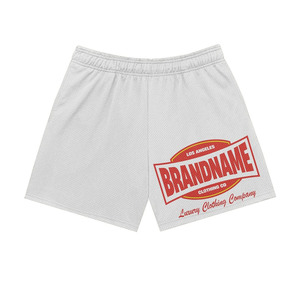 กางเกงขาสั้นกีฬาผ้าตาข่ายพรีเมียม 180 GSM สีขาว ระบายอากาศได้ดี ผ้าฝ้าย 100% กันน้ำ เป็นมิตรกับสิ่งแวดล้อม มีเชือกผูก ปักโลโก้ด้านหน้า สไตล์ลำลอง - Product Image 1