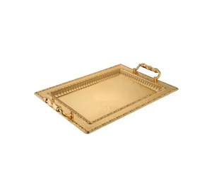 Plateau de service carré en métal doré poli, style glamour, durable, pour présentation de desserts et de fêtes - Product Image 2