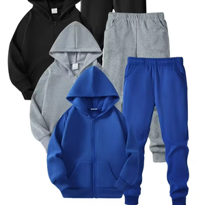 Boys' Solid Color Cotton Pullover Hoodie Zipper Hoodie & Joggers Sets Outdoor Sweatshirt Multi-Piece Casual Bangladesh - Product Image 1