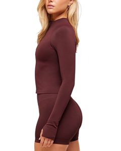 Chaqueta Deportiva Transpirable con Elasticidad en Cuatro Direcciones para Mujer, Media Cremallera, Corte Ajustado, Manga Larga, con Orificios para Pulgares, Ideal para Yoga y Ejercicio - Product Image 4