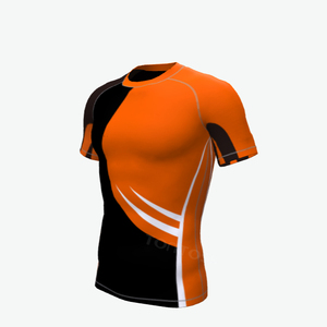 Rashguard à manches longues pour homme, color-block, orange et noir, imprimé par sublimation, UPF50+, séchage rapide, compression en spandex et polyester - Product Image 3