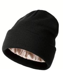 Acrylic Satin Lined Winter <b>Beanie</b> <b>Hat</b> Soft <b>Slouchy</b> Warm Cuffed Unisex Knit - Product Image 2