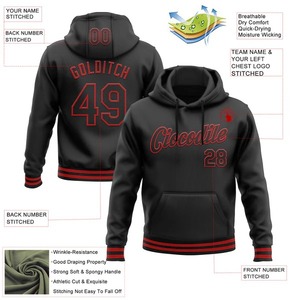 Custom Wholesale Stitched <b>Black</b> Red Sports Pullover Sweatshirt Hoodie Embroidery <b>Fleece</b> Breathable Team Training Apparel - Product Image 2