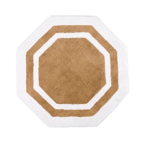 Modern Octagon Bath <b>Mat</b> Cotton Tufted Geometric Beige White Border Non-Slip Rubber Backing Home <b>Bathroom</b> Rug - Product Image 1