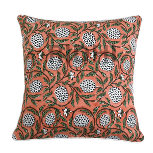 Ridhi 100% Pure Cotton Throw <b>Pillow</b> Covers Dark Salmon Floral Pattern Western Style Block Print Removable Washable Decorative - Product Image 1