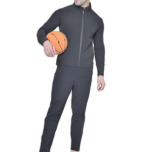 ชุดวอร์มแบบซิปแขนยาวสีดำ ยูนิเซ็กซ์ แห้งเร็ว ระบายอากาศ ป้องกันแบคทีเรีย ทรงสปอร์ต กระชับพอดีตัว สีพื้น ผลิตจากไนลอน 100% - Product Image 1