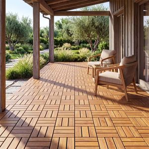 Piastrelle a incastro in legno di acacia 12x12 pollici, set da 27 pezzi, impermeabili per giardino, balcone, camera da letto e pavimentazione esterna - Product Image 3