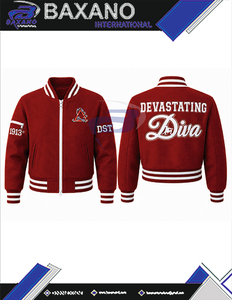 Delta |   Sigma |   Chaqueta Universitaria para Mujer de la Hermandad Theta, Roja y Blanca, con Logotipo Bordado 'Devastating Diva' 1913, Chaqueta Bomber con Cierre Frontal - Product Image 6