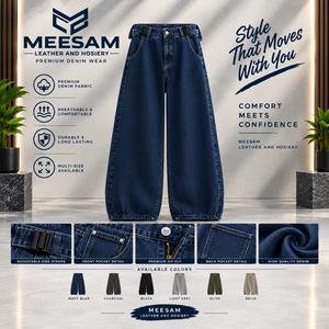 Jean large pour homme, taille haute, coupe ample, en denim de coton respirant, décontracté et ample - Product Image 1
