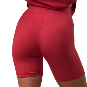 Shorts de cyclisme rouges pour femmes, taille haute, extensibles, pour la gym, le fitness, l'entraînement et les activités sportives - Product Image 2