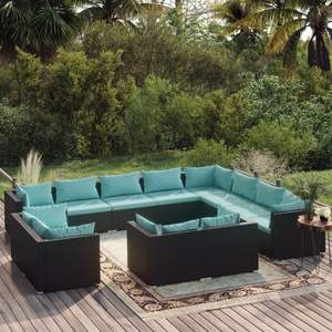 Conjunto de Muebles de Jardín de Ratán Sintético Negro con Cojines Azul Agua - Product Image 1