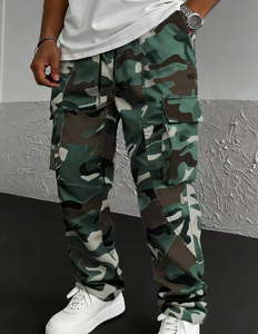Pantalon cargo camouflage pour homme Hardihood International, polyester/coton, cordon de serrage, taille élastique, plusieurs poches, style décontracté - Product Image 1