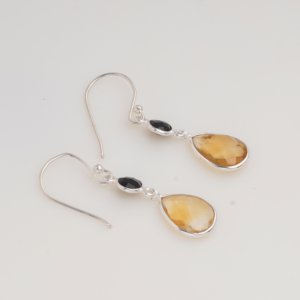 Natural Citrine <b>Black</b> Onyx 925 Sterling Silver <b>Dangle</b> <b>Earrings</b> Natural Faceted Gemstone Drop <b>Earrings</b> Handmade Jewelry Gift Her - Product Image 2
