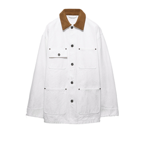 Blouson en toile vintage pour homme, tendance, avec garnitures en cuir, coupe classique, style workwear, en coton, OEM, marque privée - Product Image 6