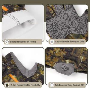 Guantes de Caza Impermeables para Hombre, Medios Dedos, Camuflaje, Poliéster, Cierre con Cordón, Guantes de Protección para Exteriores - Product Image 3