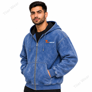 Men Full Zip Hoodie 480 GSM Cotton Fleece Heavyweight Winter <b>Zipper</b> <b>Sweatshirt</b> Warm Streetwear Custom OEM Private Label Factory - Product Image 2