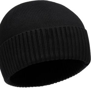 Bonnet unisexe noir en acrylique, bord côtelé uni, décontracté, chaud pour l'hiver, ajustable, avec strass et broderie pour adultes - Product Image 4