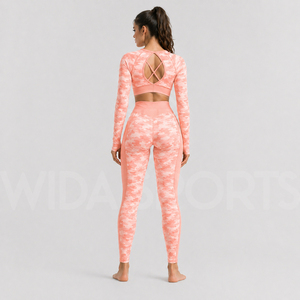 <b>Women</b> Gym Fitness Yoga Set Long Sleeve Crop <b>Top</b> High Waist Elastic Waist Leggings Breathable Four-Way Stretch <b>Compression</b> - Product Image 2