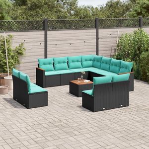 Ensemble de canapés de jardin en polyrotin noir 12 pièces avec coussins, collection de meubles de patio - Product Image 1