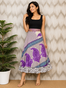 Vintage Recycled Silk Wrap <b>Skirt</b> | Handmade Reversible Maxi | <b>Boho</b> Floral Beach Dress with Belt | Breathable One Size - Product Image 1