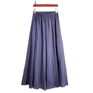Jupe trapèze en coton d'été pour femmes avec jupe longue solide à taille élastique pour filles - Product Image 3