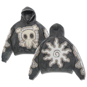 Sweat à capuche oversize pour homme de votre marque, gris et noir, imprimé cœur squelette, pull en coton tricoté, style automne - Product Image 4
