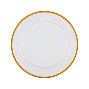 Assiette de présentation ronde moderne en métal émaillé bleu ciel de 13 pouces avec bord doré pour la décoration de table de réception de mariage ou d'événement - Product Image 2