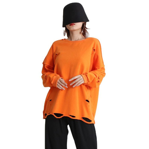 เสื้อสเวตเชิ้ตโอเวอร์ไซส์สีส้มแบบถัก คัตเอาท์ แขนยาว คอกลม ยูนิเซ็กส์ สำหรับใส่ในฤดูใบไม้ร่วง - Product Image 4