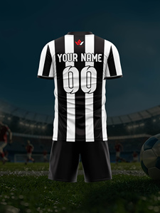 Custom Sublimated Black <b>White</b> Striped Soccer Jersey Set Men's V-Neck Short Sleeve Breathable Polyester Team Uniform - Product Image 2