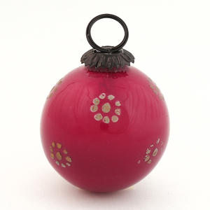 เครื่องประดับตกแต่งต้นคริสต์มาสทรงกลมลายดอกไม้สีแดงวินเทจ ทำจากแก้ว วาดลายด้วยมือ สำหรับแขวนประดับตกแต่งเทศกาล - Product Image 1