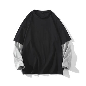 เสื้อยืดแขนยาวโอเวอร์ไซส์ผ้าฝ้ายสไตล์สตรีทแวร์ลายฟอกสี  แฟชั่นสำหรับผู้ชาย แขนเสื้อแบบเต็มสองชั้น - Product Image 3