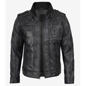 2026 OEM Hot Selling Genuine Distressed Black Cowhide <b>Leather</b> <b>Jacket</b> For Men's 100% High Quality Low MOQ <b>Winter</b> Fashion <b>Jackets</b> - Product Image 1