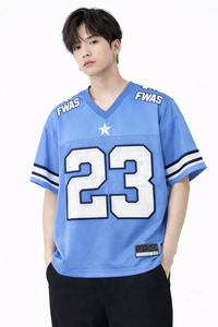 เสื้อเจอร์ซีย์อเมริกันฟุตบอลผู้ชายไซส์ใหญ่ สไตล์แฟชั่น ผ้าโพลีเอสเตอร์ตาข่าย เสื้อสตรีทแวร์กีฬา คอวี รับผลิตแบบ OEM ODM ขายส่ง - Product Image 4