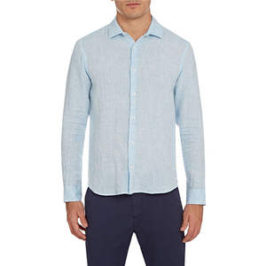 Chemise décontractée pour homme en lin et coton satiné tricoté respirant, anti-plis, à col rabattu, manches longues, boutonnage simple, couleur unie, idéale pour l'été - Product Image 3