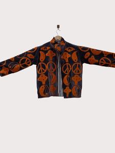 Vintage <b>Women's</b> <b>Velvet</b> Suzani Embroidered <b>Jacket</b> With Peace And Ying Yang Pattern Full Sleeve Stand Collar Boho Soft Winter Coat - Product Image 2