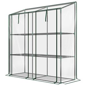 Invernadero Portátil Ecológico con 3 Estantes y 2 Puertas Enrollables con Cierre, Transparente, 56.3'' x 18.1'' x 59.4'' - Product Image 1