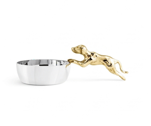 Bol décoratif moderne en métal avec sculpture de chien doré, fait main, poli, style glamour, idéal pour offrir, élégant accent de décoration pour la maison - Product Image 1