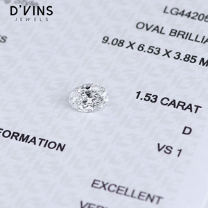 เพชร D'vins Jewels 1.5 กะรัต สี D ความสะอาดระดับ VVS2 เพชรสังเคราะห์ (เพาะเลี้ยงในห้องปฏิบัติการ) รูปทรงวงรี - Product Image 5