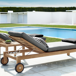 Oferta especial: Tumbona de exterior de madera de teca premium Hotel Emma con respaldo ajustable y ruedas, ideal para piscina, playa, resort, villa o patio. - Product Image 5