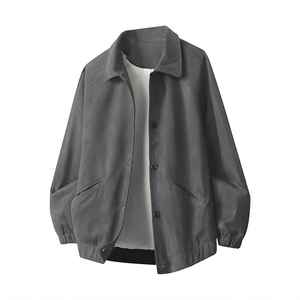 Men's Black Worsted Polyester Varsity Jacket Eco-Friendly Breathable Regular Fit Turn-down Collar Single-Breasted <b>Covered</b> <b>Button</b> - Product Image 6
