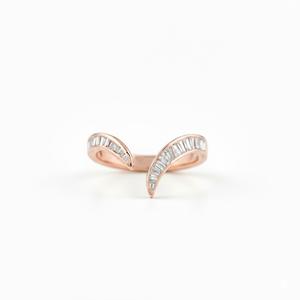 Bague ouverte en or pur 14 carats avec diamant baguette cultivé en laboratoire, bande incurvée, ajustable, cadeau d'anniversaire pour elle - Product Image 6